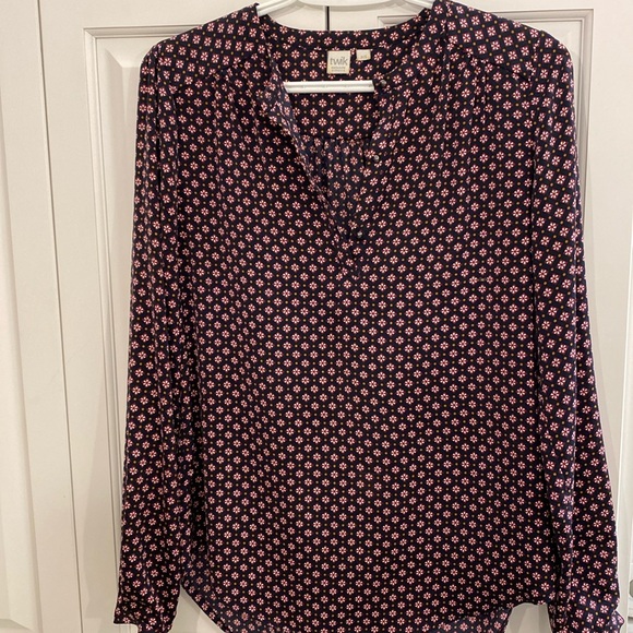 Twik from Simons polyester blouse. Navy blue, plum, mustard. Small. - Picture 1 of 5